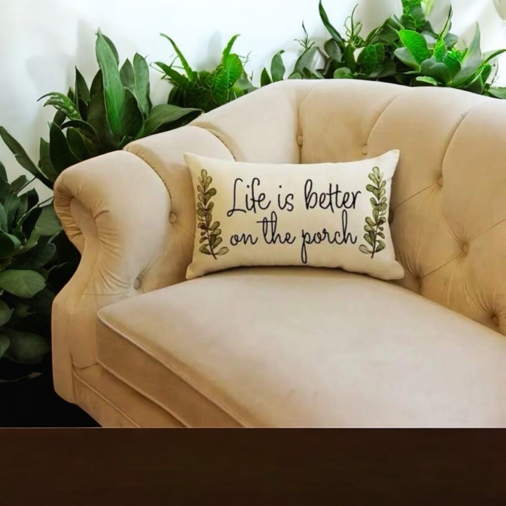 NWT Decorative Cream Pillow with Green Leaf Design